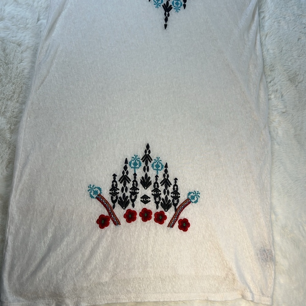JOHNNY WAS Linen Midi Shirt Dress Cover Up Sheer Embroidery Loose Beach S READ - Picture 13 of 16